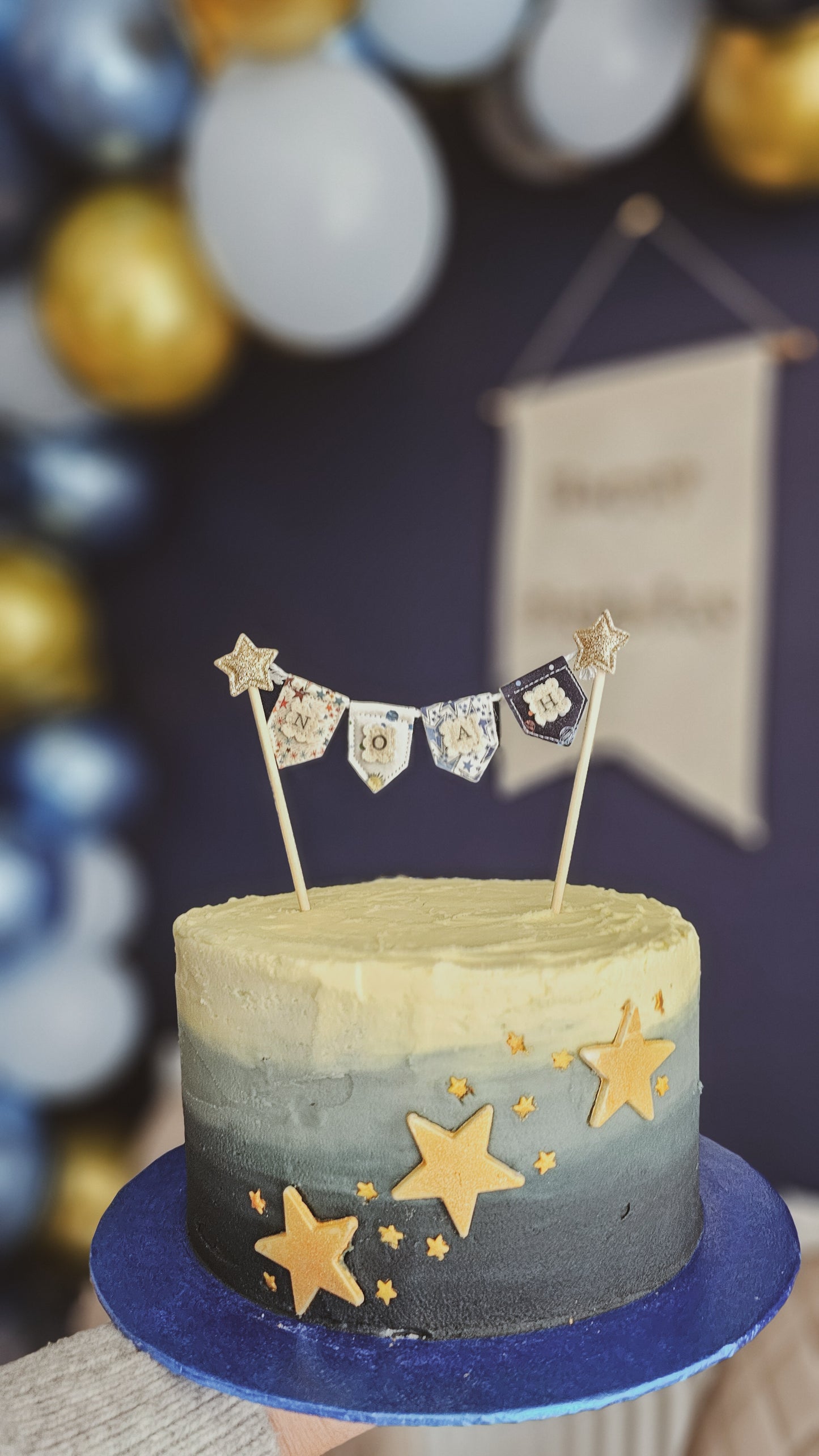 Personalised Space theme Bunting Cake Topper
