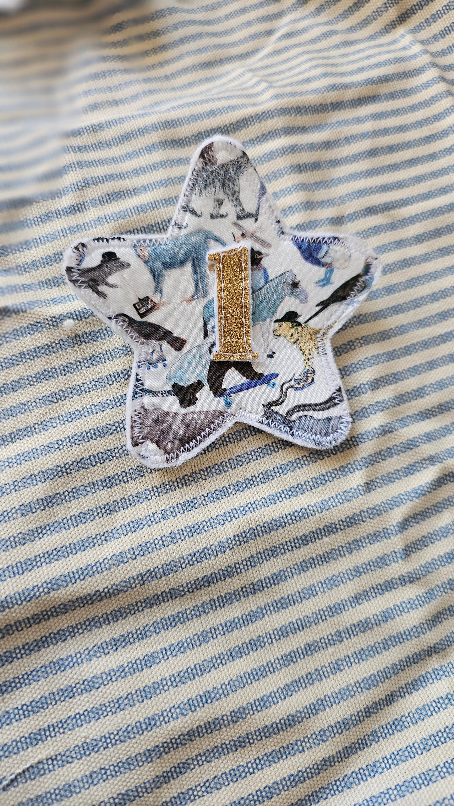 Boys Birthday badge, handmade using floral liberty of London fabrics  (Personalisation available)