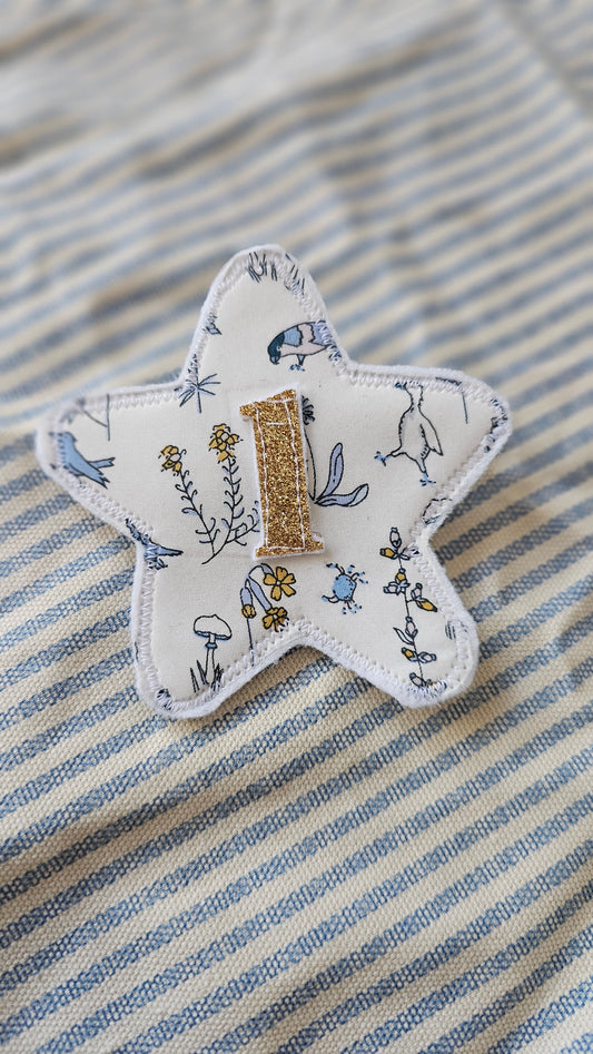 Boys Birthday badge, handmade using floral liberty of London fabrics  (Personalisation available)