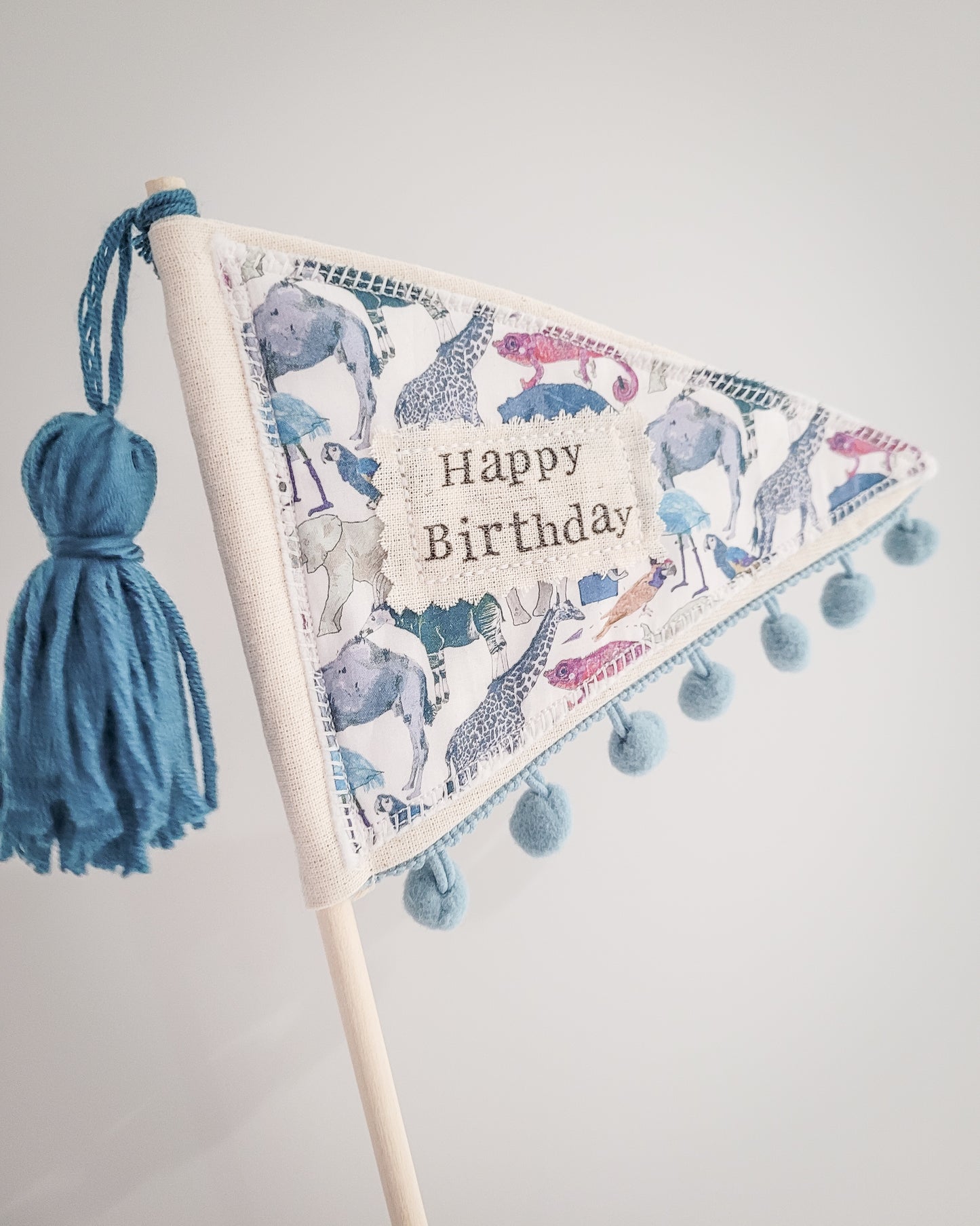 Personalised Birthday Flag cake topper decoration, choose from Safari theme, Space theme, and more!
