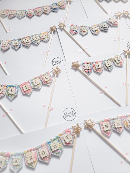 Personalised Floral Bunting Cake Topper *BESTSELLER*