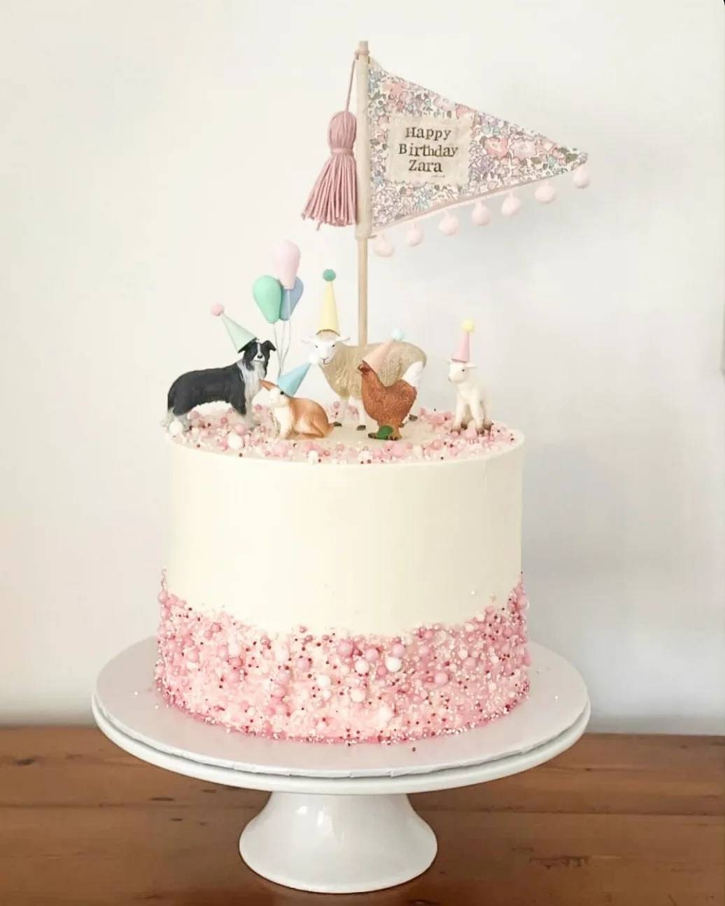 Personalised Birthday Flag cake topper decoration handmade with your choice of Liberty London fabric